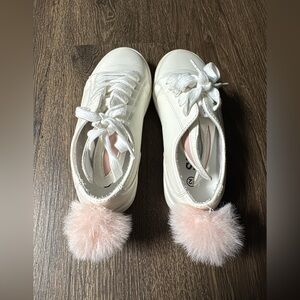 Kids White and Pink Pom-Pom Sneakers